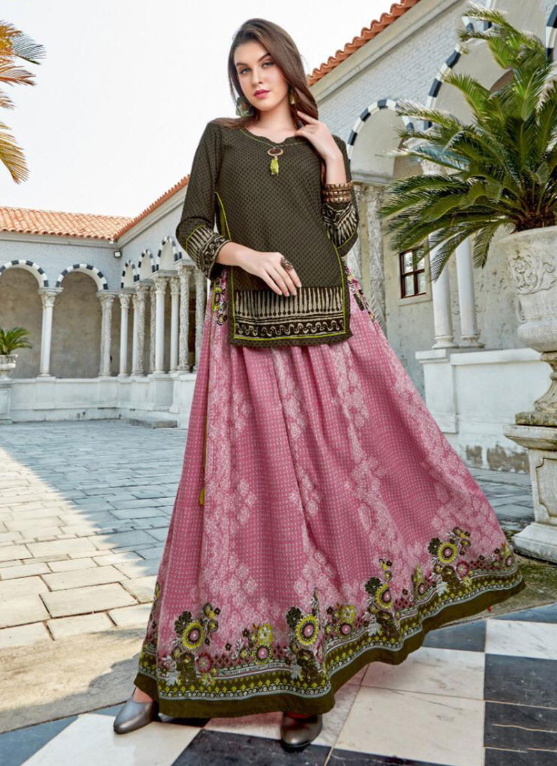 Parker Rayon Two Tone Embroidery Work Stylish Party Wear Long Kurti Collection 2001-2010